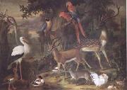 Jakob Bogdani Birds and deer in a Garden (mk25) oil